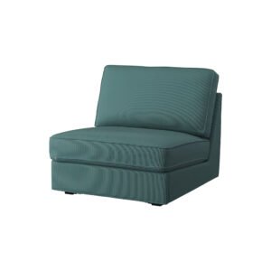 A single seat upholstered chair in a dark green color.