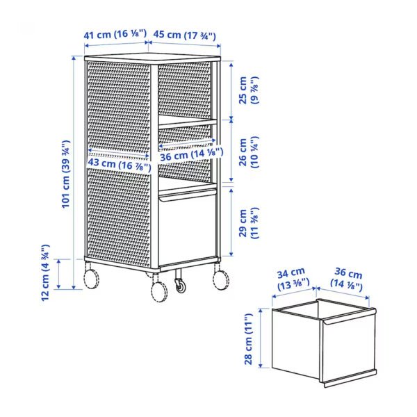 Mobile storage unit blueprint with dimensions in centimeters