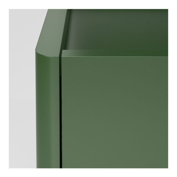 Close-up of modern green storage cabinet corner