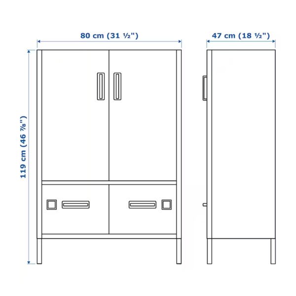 Wardrobe technical drawing with dimensions in centimeters.