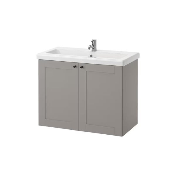 Modern gray bathroom vanity with sink