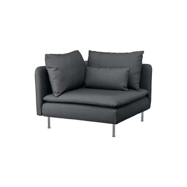 Dark grey modern loveseat with metal legs