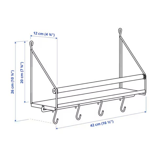 Wall mounted coat rack with hooks technical drawing