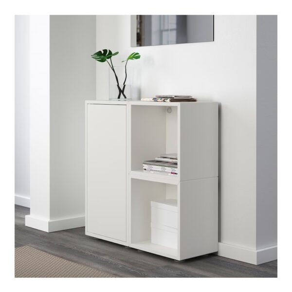 White modern storage cabinet in a living room