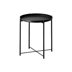 Black round side table with metal frame