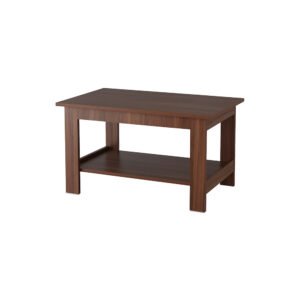 Stylish wooden coffee table featuring a spacious top and a lower shelf for storage, perfect for living rooms and modern decor.