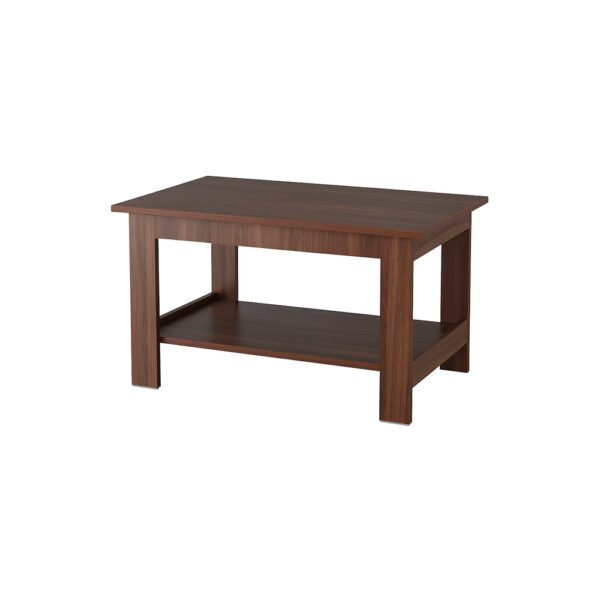 Stylish wooden coffee table featuring a spacious top and a lower shelf for storage, perfect for living rooms and modern decor.